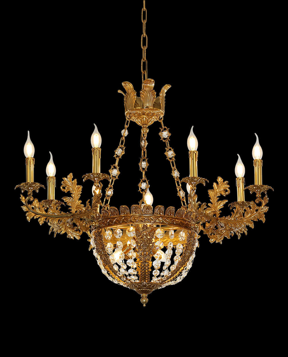 31X29 Inch 12 Lights French Empire Style Brass and Crystal Chandelier Light-铜灯-Jecanoli
