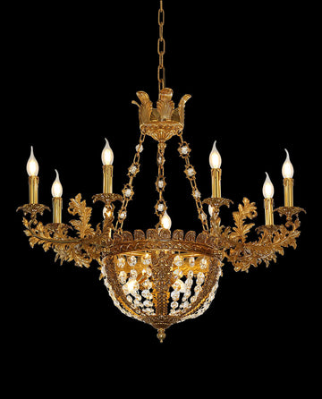 31X29 Inch 12 Lights French Empire Style Brass and Crystal Chandelier Light-铜灯-Jecanoli