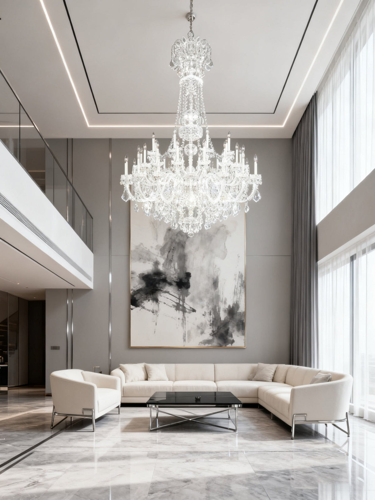 45 Lights Large Glass Chandelier for Lobby 59"W 76"H-大吊灯-Jecanoli