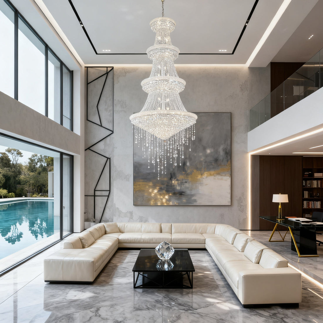 48X86 Inch 42 Lights French Empire Chrome K9 Crystal Chandelier for High Ceilings-大吊灯-Jecanoli