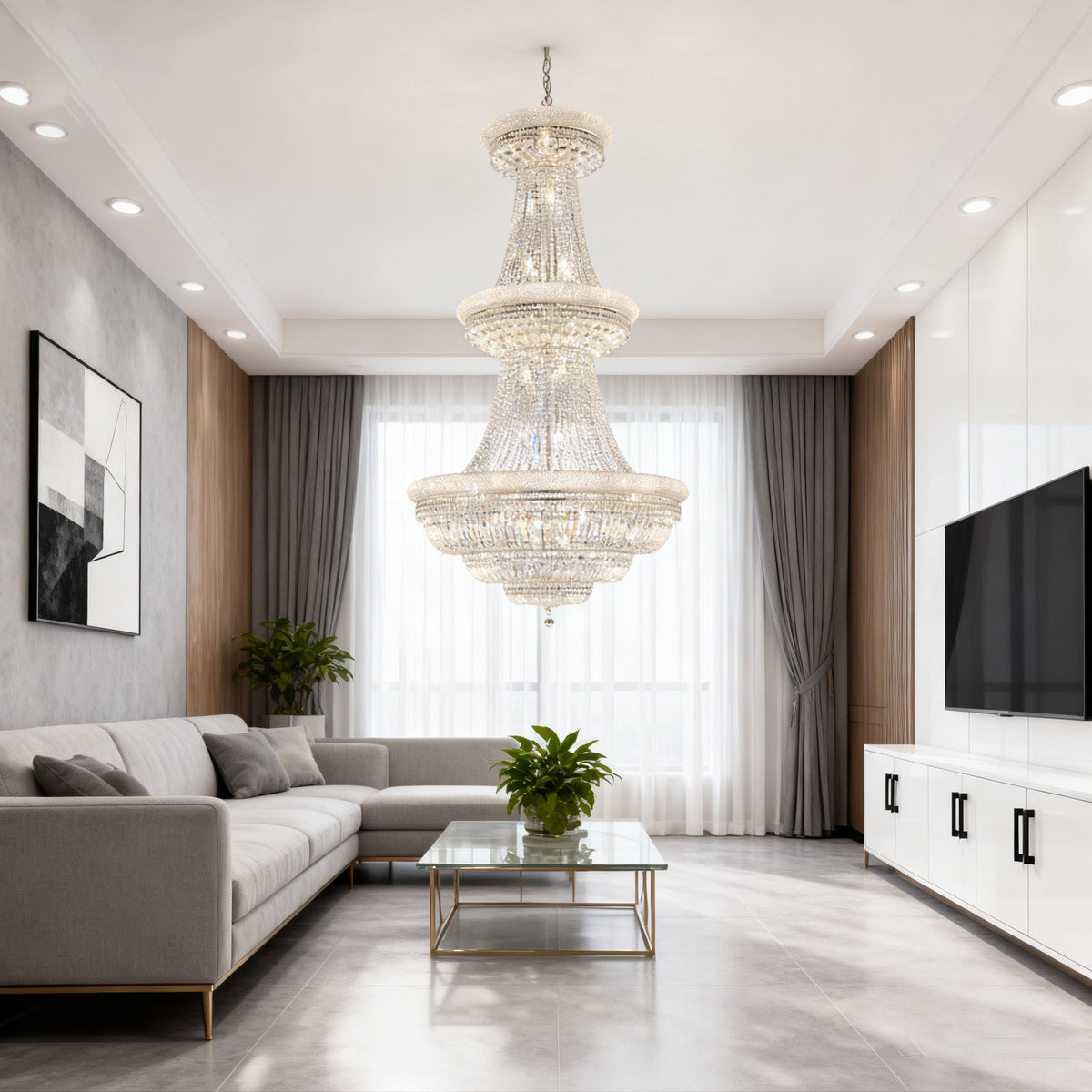 42X76 Inch 56 Lights French Basket K9 Crystal Chandelier Lighting-大吊灯-Jecanoli