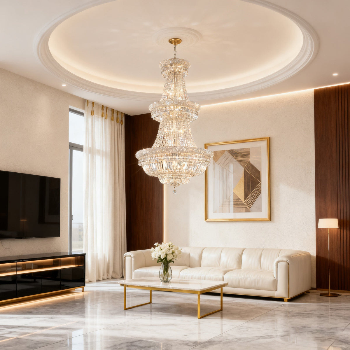 30X56 Inch 37 Lights French Basket K9 Crystal Chandelier Lighting-大吊灯-Jecanoli