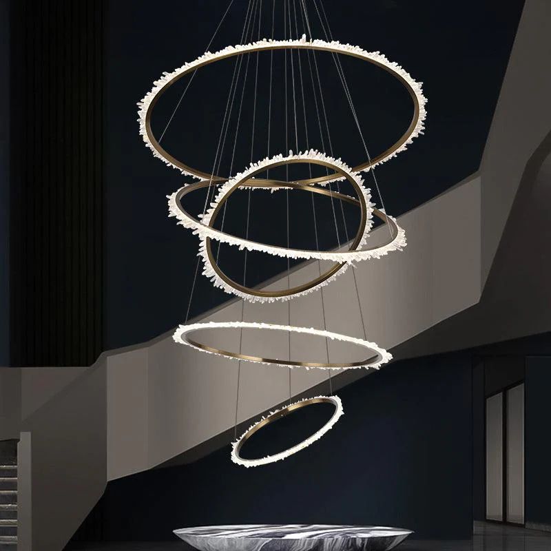 Rock Crystal Multi Rings Chandelier For Staircase - JE