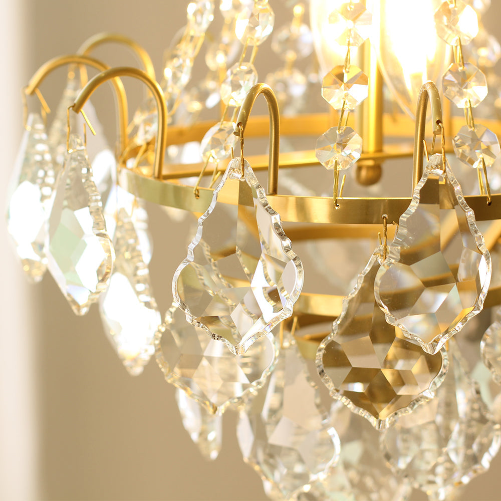 Stylish Small 12'' W x 18'' H Antique Brass & Crystal Chandelier – Ideal for Kitchen Island Small Kitchen Breakfast Nook-铜灯-Jecanoli