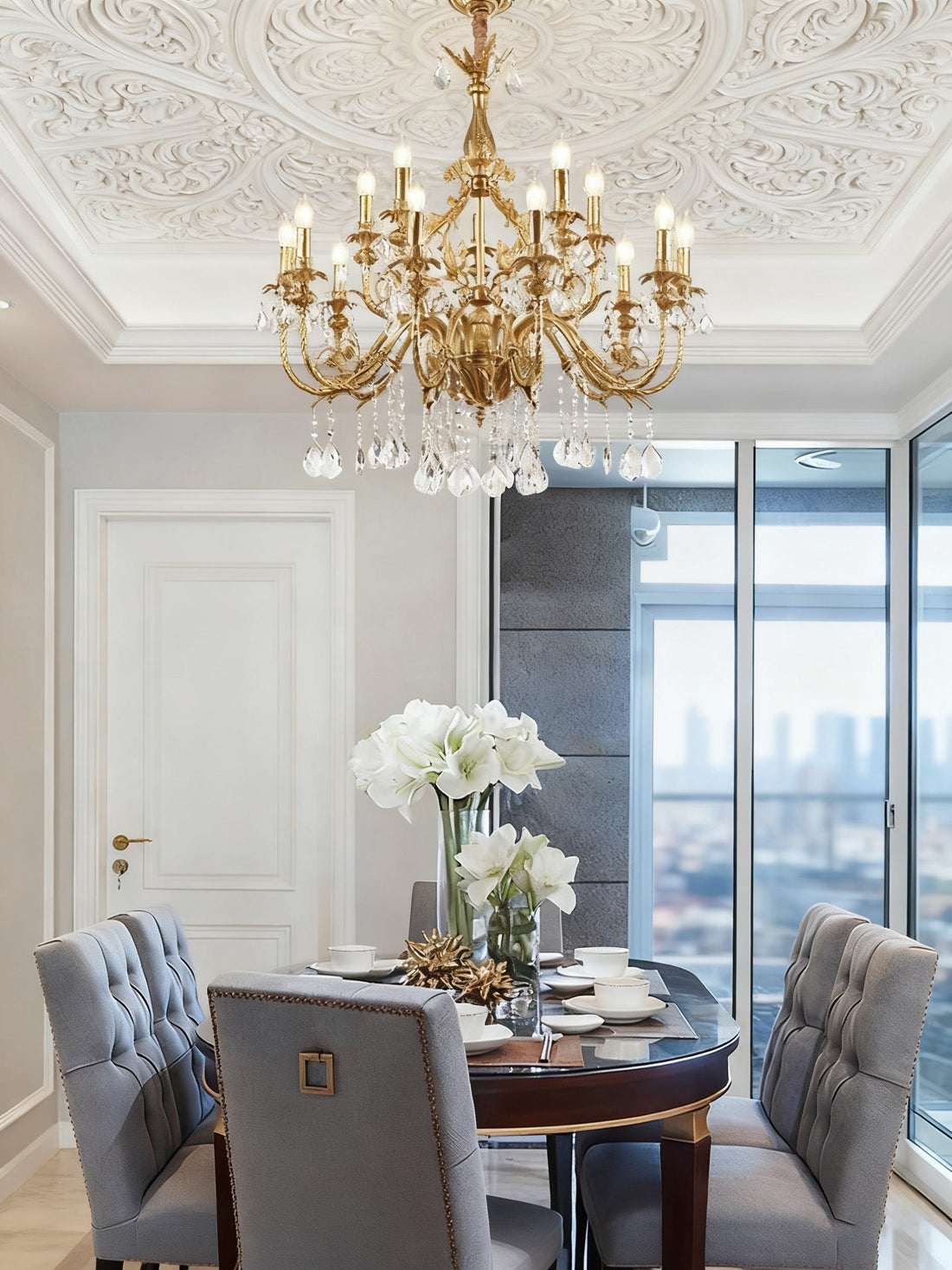 47X41 Inch 18 Lights Two-tier Big Brass and Crystal Chandelier Gold Chandelier for Extrance-铜灯-Jecanoli