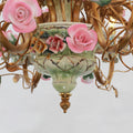 31X24 Inch 6 Lights Brass Chandelier and Green & Pink Porcelain Flower Chandelier-铜灯-Jecanoli