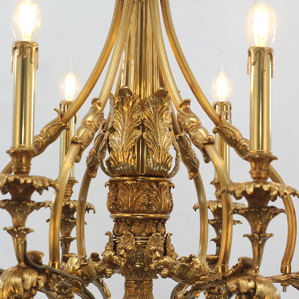 26X30 Inch 6 Lights Small Baroque Style Antique Copper Chandelier-铜灯-Jecanoli
