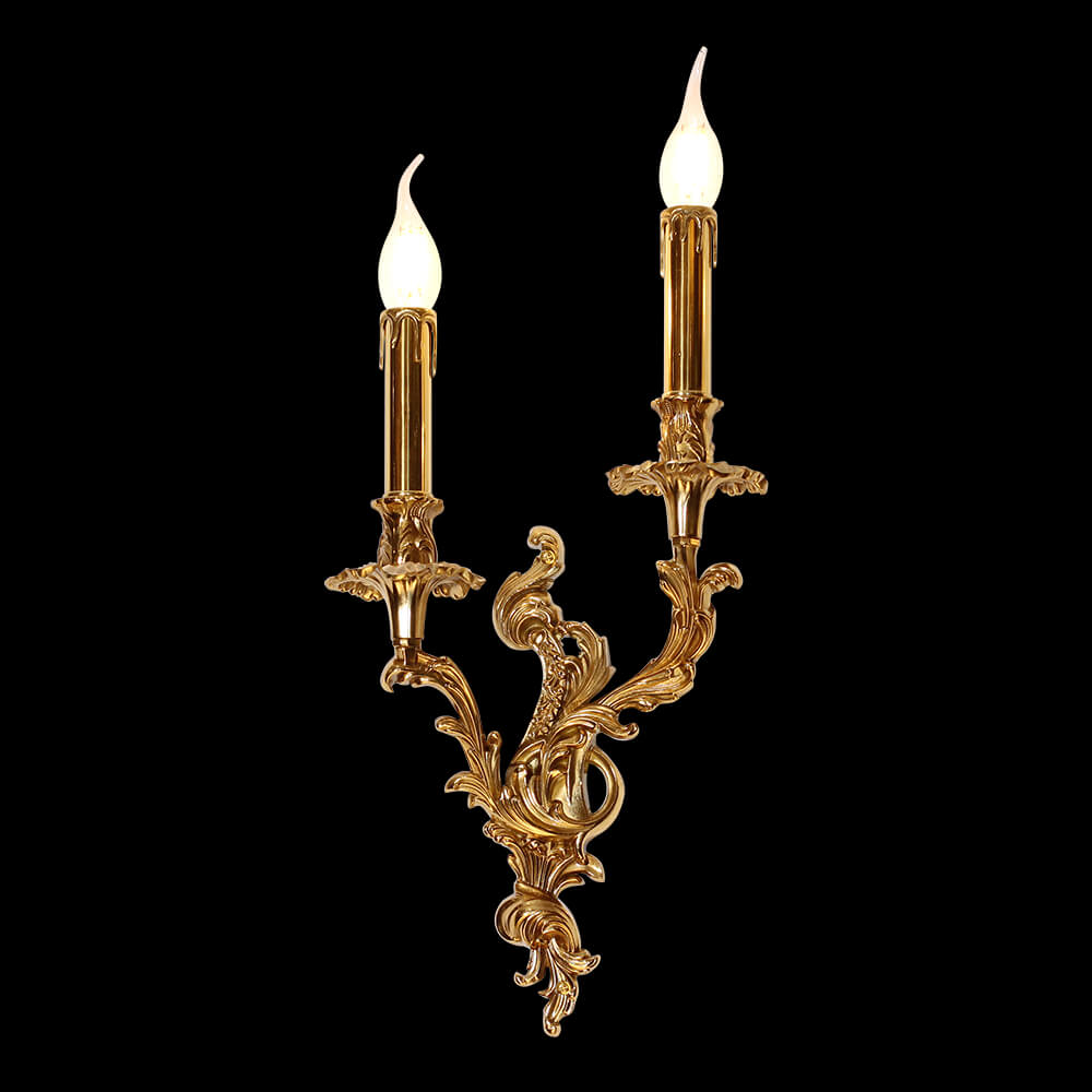 2 Lights French Retro Brass Wall Lamp Indoor Decorative Copper Wall Sconce-壁灯-Jecanoli