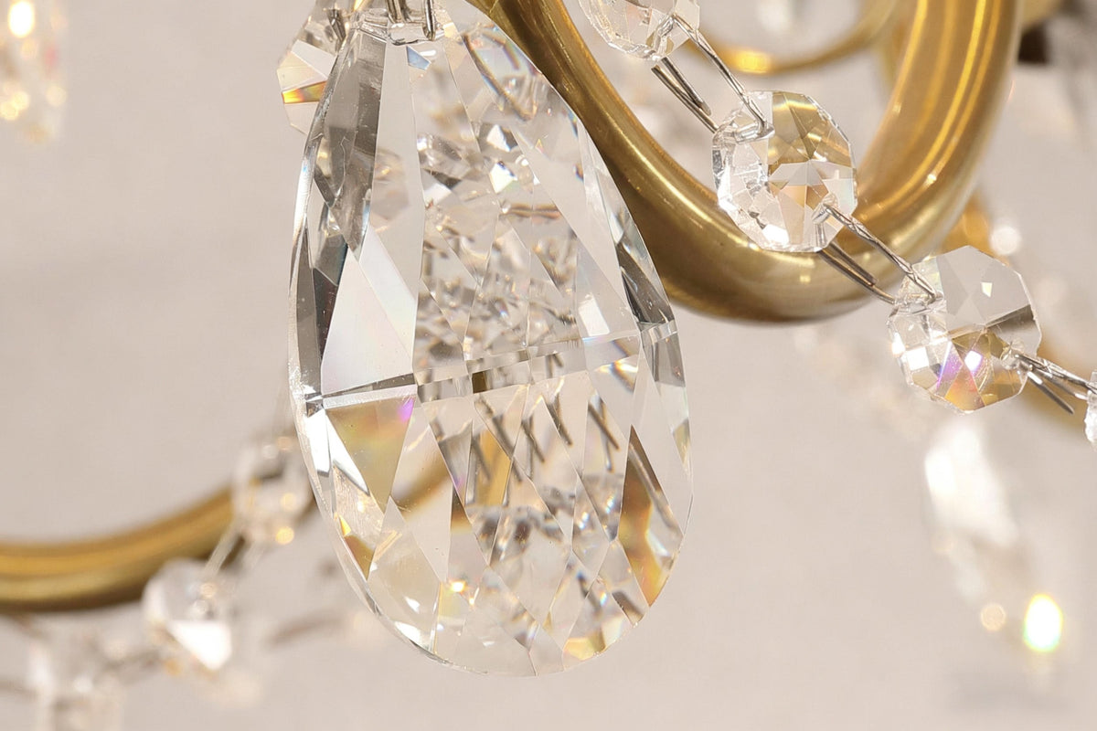 Six Brass Arms Classical Crystal Chandelier Small Gold Chandelier for Bedroom 26X26 Inch-铜灯-Jecanoli