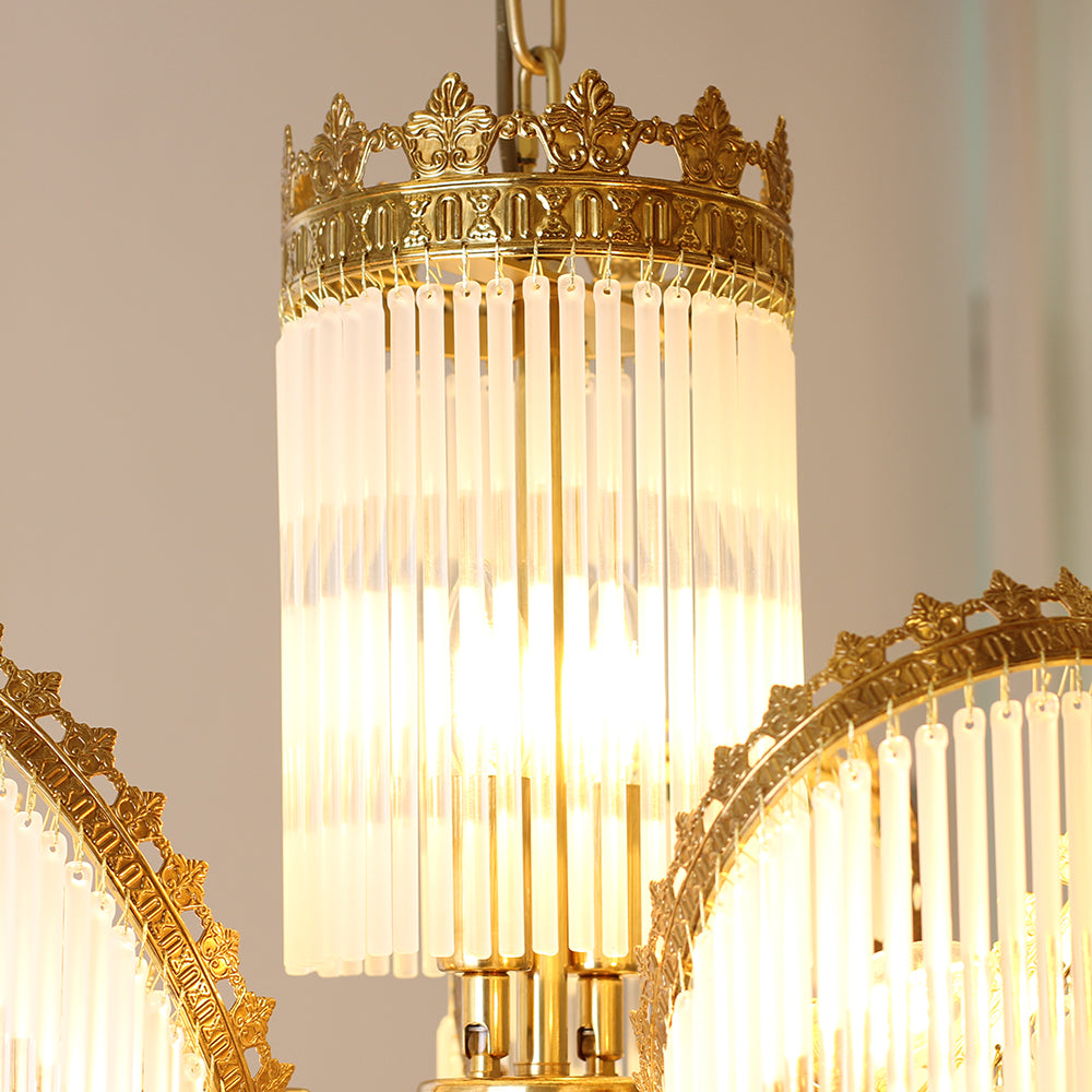 Sleek Small Modern Art Deco Brass & Glass Chandelier 19'' W x 27'' H – Perfect for Living Room Entryway Bedroom-铜灯-Jecanoli