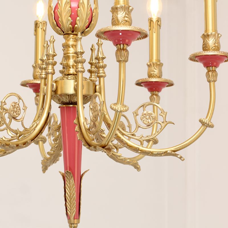 30X23 Inch 8 Lights Rococo Style Small Antique Copper Chandelier for Bedroom-铜灯-Jecanoli
