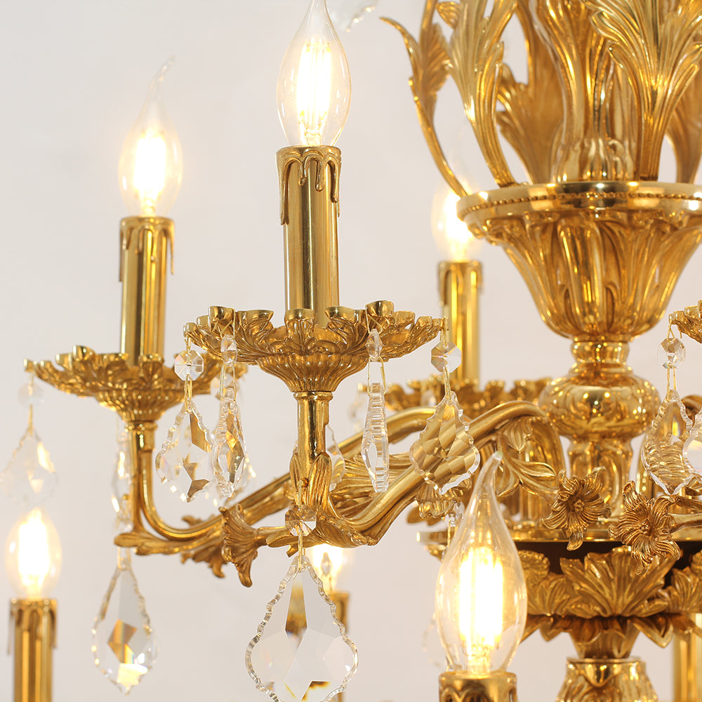 51X68 Inch 30 Lights Tiered Brass and Crystal Chandelier for Foyer-大吊灯-Jecanoli