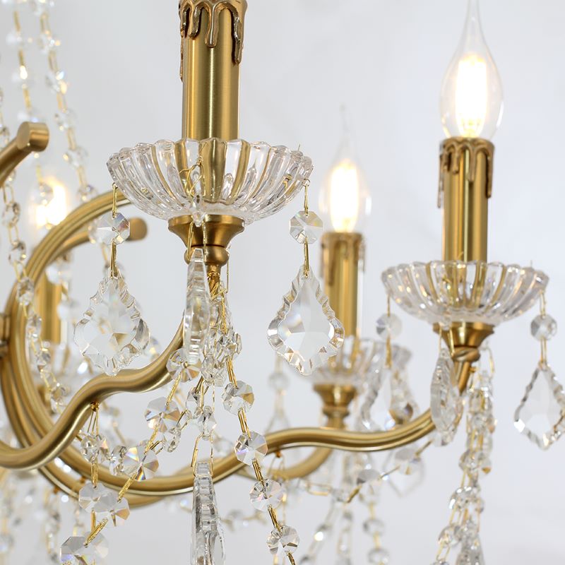 8 Lights Candle Style Brass Chandelier Gold Bedroom Crystal Chandelier-铜灯-Jecanoli