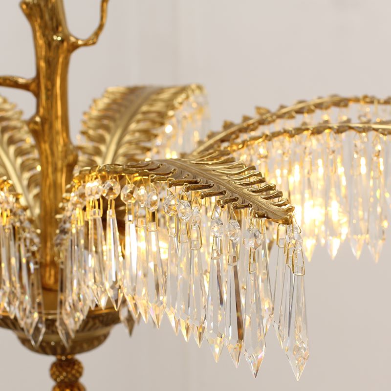 22 Inch Wide 1 Layer Small Brass Palm Tree Crystal Chandelier Light for Bedroom-铜灯-Jecanoli