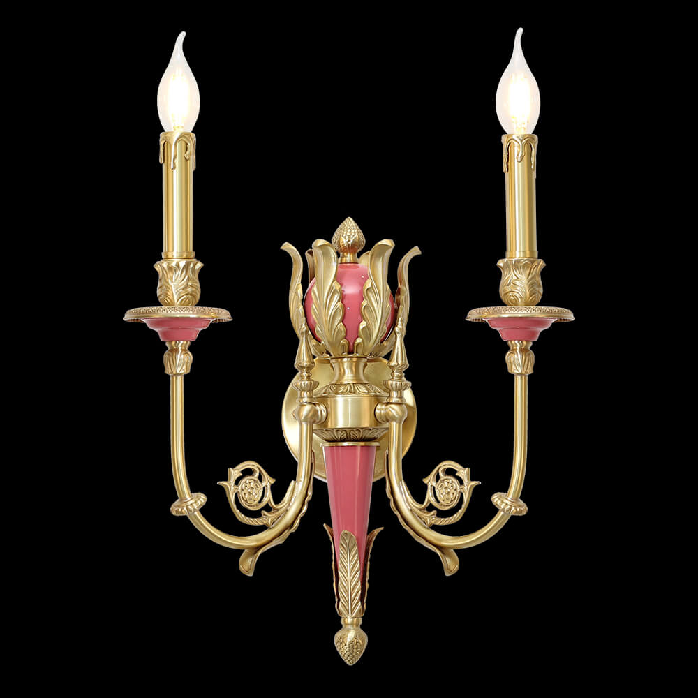 2 Lights Rococo Style Brass Wall Lamp Blue/ Pink Color-壁灯-Jecanoli