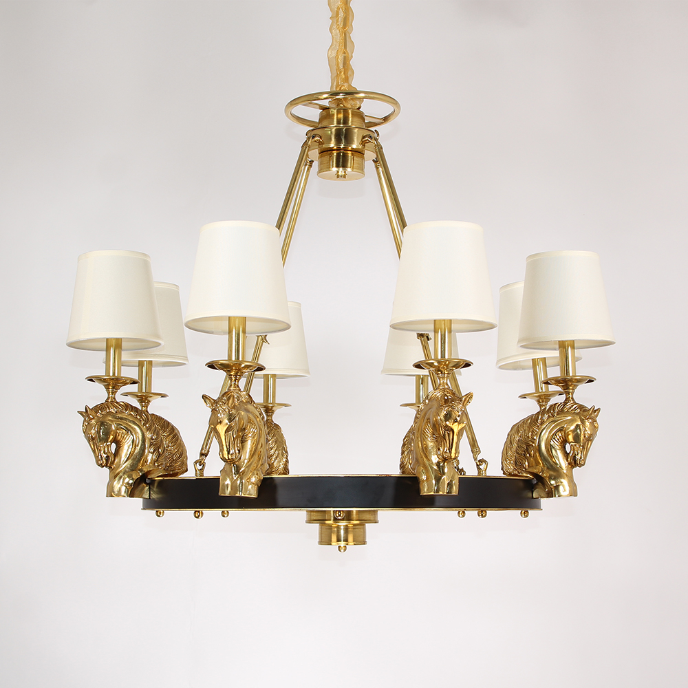 35X29 Inch 8 Lights Rococo Stype Cast Horse Head Antique Copper Chandelier Light-铜灯-Jecanoli