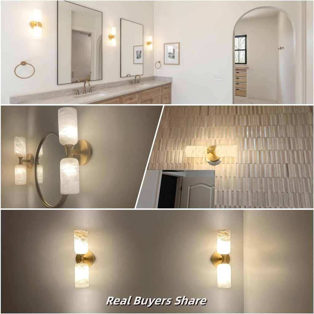 Elegant Alabaster Wall Sconce with Brass Finish 14in