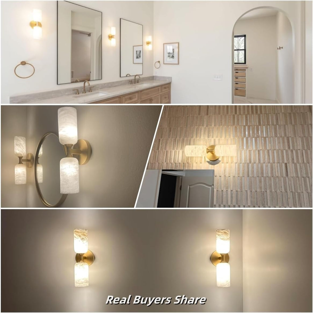 Elegant Alabaster Wall Sconce with Brass Finish 14in