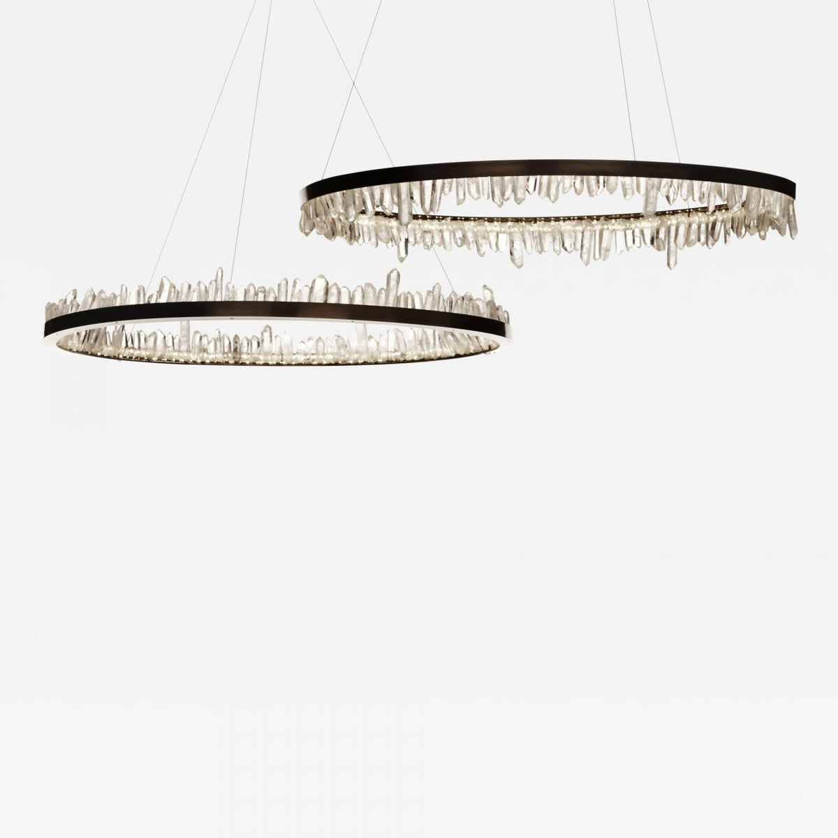 Designer 36 Inch Round Modern Chandelier Brass & Clear Geode Quartz Crystal Hanging Light-Chandelier-Jecanoli