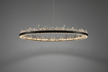 Designer 36 Inch Round Modern Chandelier Brass & Clear Geode Quartz Crystal Hanging Light-Chandelier-Jecanoli