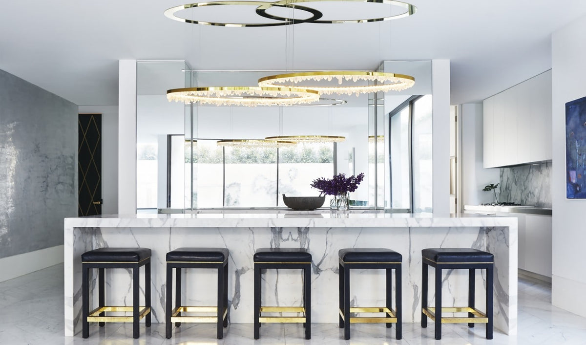 Designer 36 Inch Round Modern Chandelier Brass & Clear Geode Quartz Crystal Hanging Light-Chandelier-Jecanoli