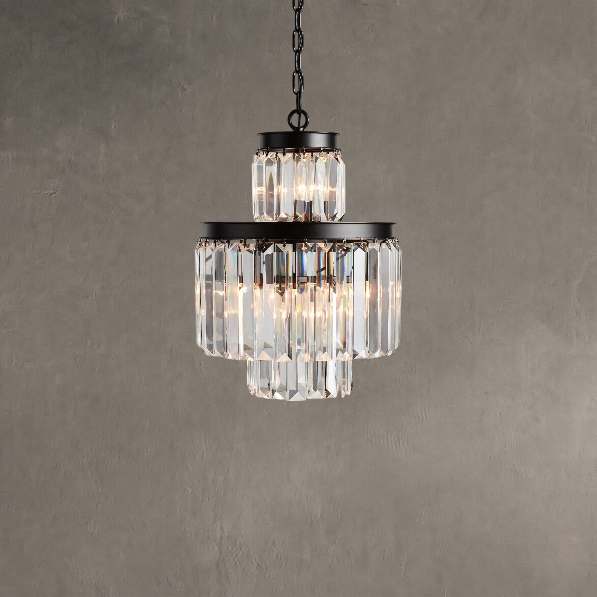 Leyland 6-Light Chandelier Faceted Glass Crystals Rustic Iron Frame