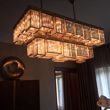 2-Layer Rectangle Semi Flush Mounted Chandelier 25"W 20"H-大吊灯-Jecanoli