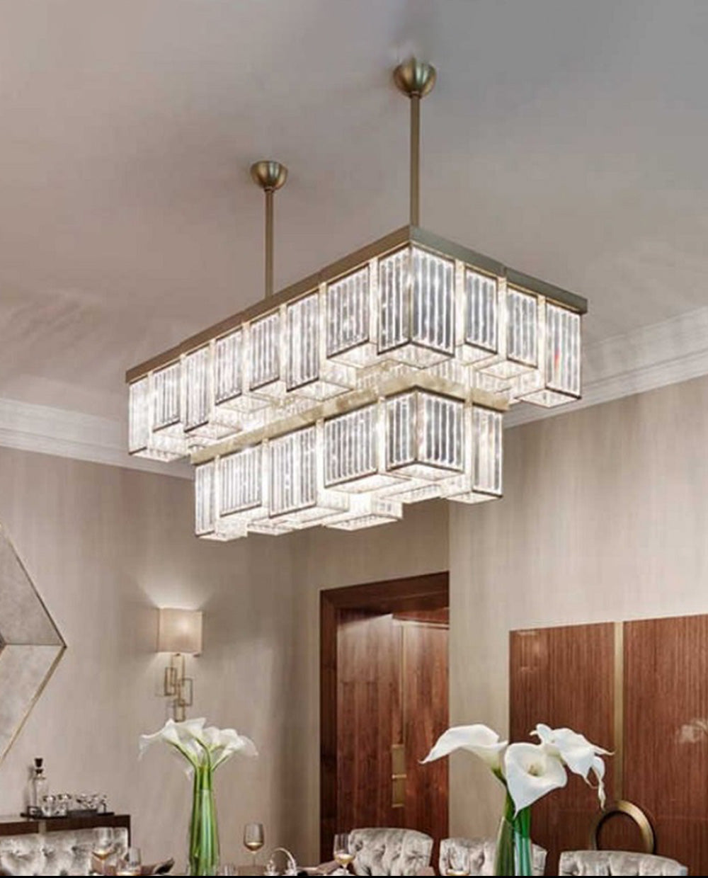 2-Layer Rectangle Semi Flush Mounted Chandelier 25"W 20"H-大吊灯-Jecanoli