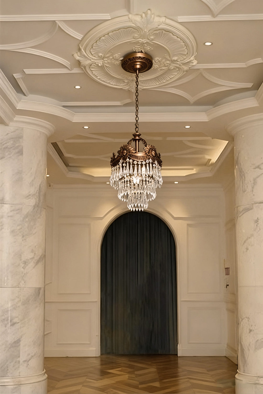 10 Inch Mini Chandelier Antique Brass and Crystal Lighting for Hallway-铜灯-Jecanoli