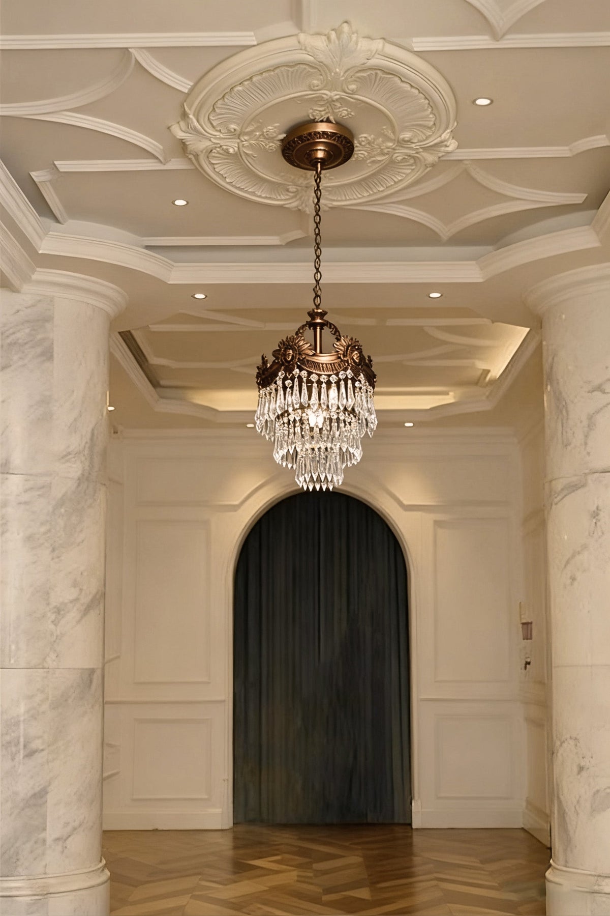 10 Inch Mini Chandelier Antique Brass and Crystal Lighting for Hallway-铜灯-Jecanoli