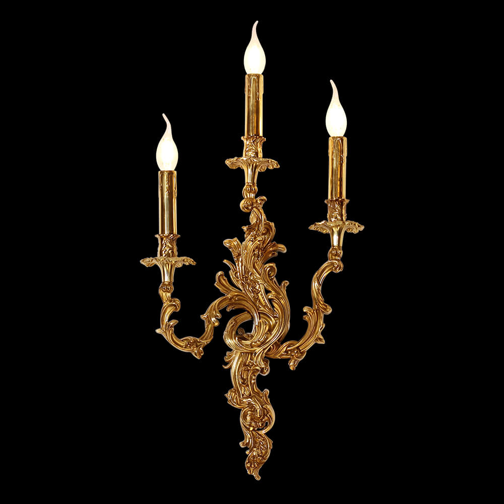 3 Lights French Retro Brass Wall Lamp Indoor Decorative Copper Wall Sconce-壁灯-Jecanoli