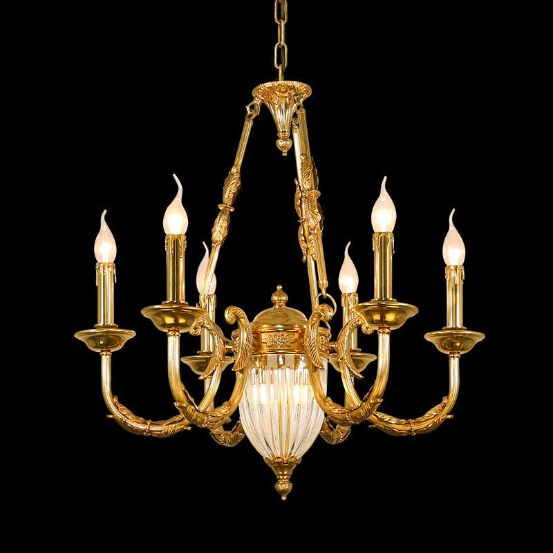 6 Lights Small Empire Style Antique Brass Chandelier Gold Chandelier for Study Room 26X26 Inch-铜灯-Jecanoli