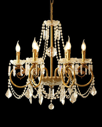 6 Lights Candle Style Small Brass and Crystal Chandelier for Bedroom-铜灯-Jecanoli