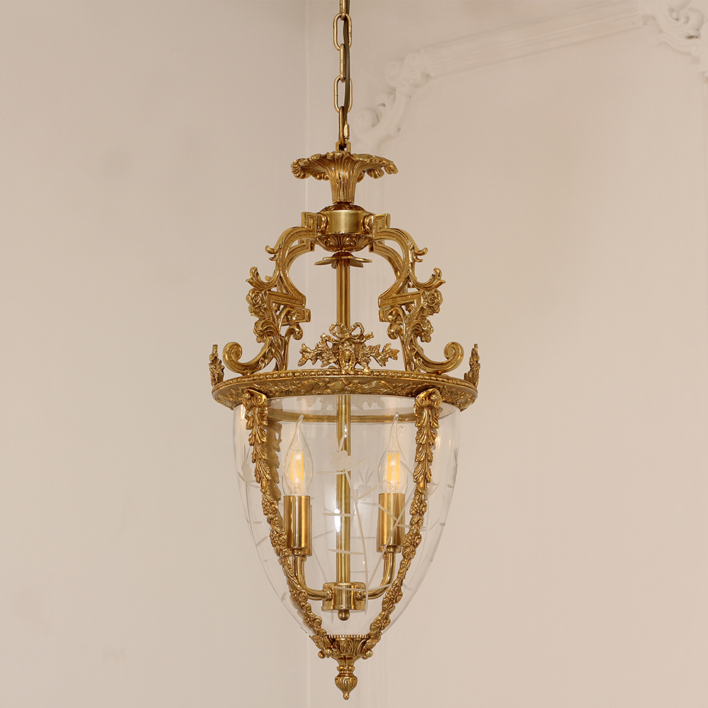Charming 4 Lights Vintage Gold Brass Lantern Pendant Light 15X26 Inch – Perfect for Entryway Foyer Porch Hallway-铜灯-Jecanoli