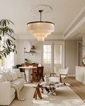 7-Layer Round Alabaster Chandelier lamp black for living room, bedroom, dining room-Jecanoli