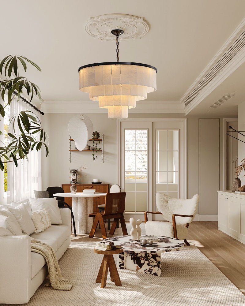 7-Layer Round Alabaster Chandelier lamp black for living room, bedroom, dining room-Jecanoli