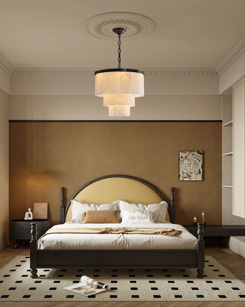 7-Layer Round Alabaster Chandelier lamp black for living room, bedroom, dining room-Jecanoli
