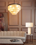 7-Layer Round Alabaster Chandelier lamp black for living room, bedroom, dining room-Jecanoli