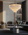 7-Layer Round Alabaster Chandelier lamp black for living room, bedroom, dining room-Jecanoli