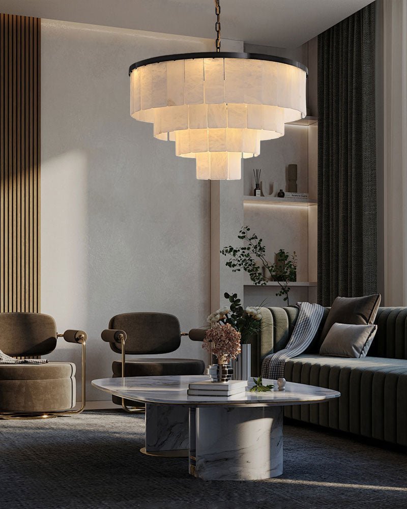 7-Layer Round Alabaster Chandelier lamp black for living room, bedroom, dining room-Jecanoli