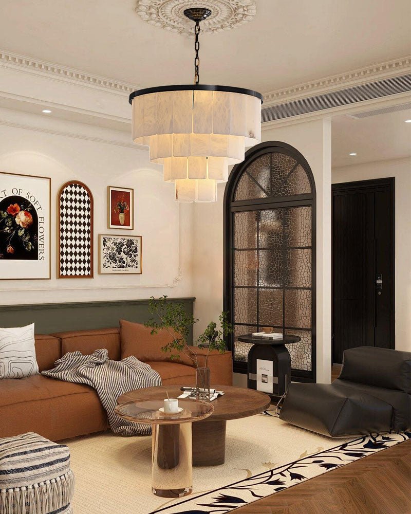 7-Layer Round Alabaster Chandelier lamp black for living room, bedroom, dining room-Jecanoli