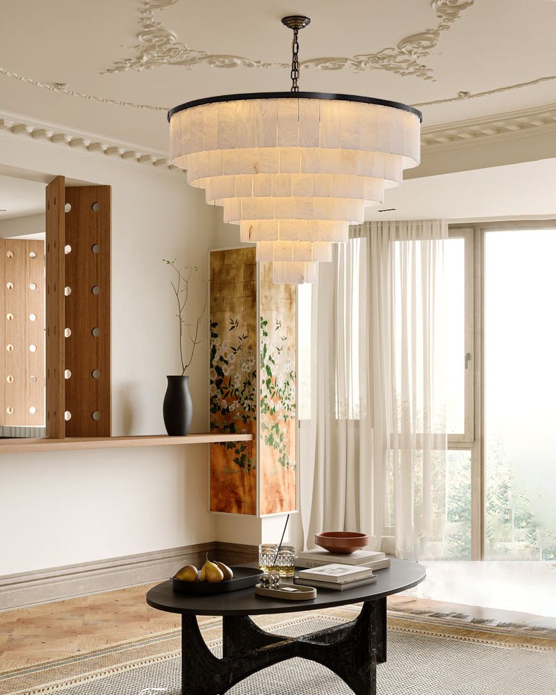 7-Layer Round Alabaster Chandelier lamp black for living room, bedroom, dining room-Jecanoli