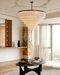 7-Layer Round Alabaster Chandelier lamp black for living room, bedroom, dining room-Jecanoli