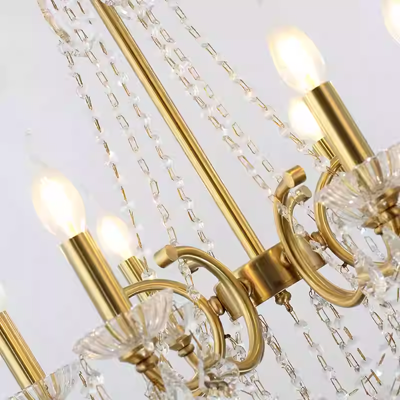 8 Lights Candle Style Brass Chandelier Gold Bedroom Crystal Chandelier-铜灯-Jecanoli