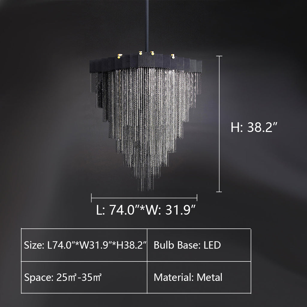 L74.0"*W31.9"*H38.2" waterfall,chandelier,chandeliers,aluminum,tassel,pendant,multi-layer,metal,living room