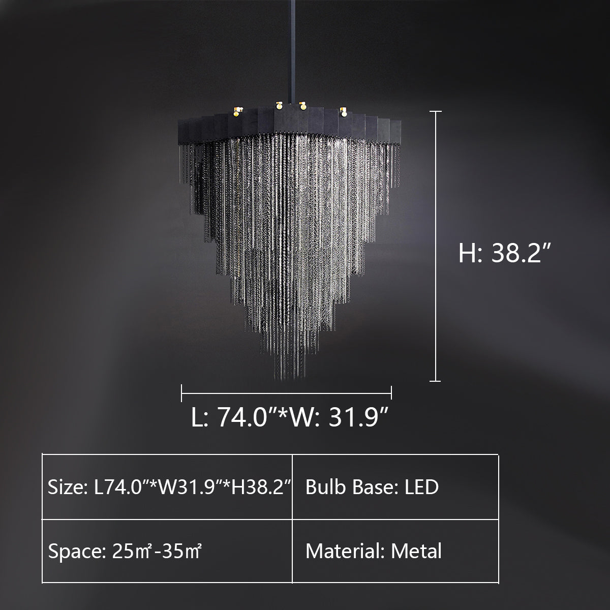 L74.0"*W31.9"*H38.2" waterfall,chandelier,chandeliers,aluminum,tassel,pendant,multi-layer,metal,living room