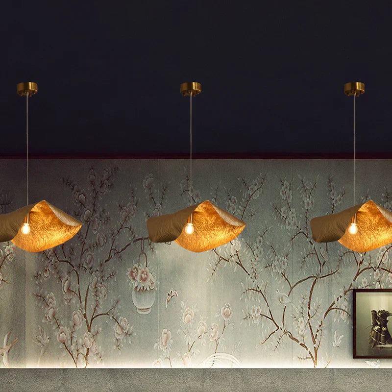 Postmodern Withered Leaf Parlor Pendant Lighting Fixture in Brass-Jecanoli