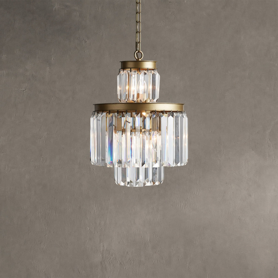 Leyland 6-Light Chandelier Faceted Glass Crystals Rustic Iron Frame
