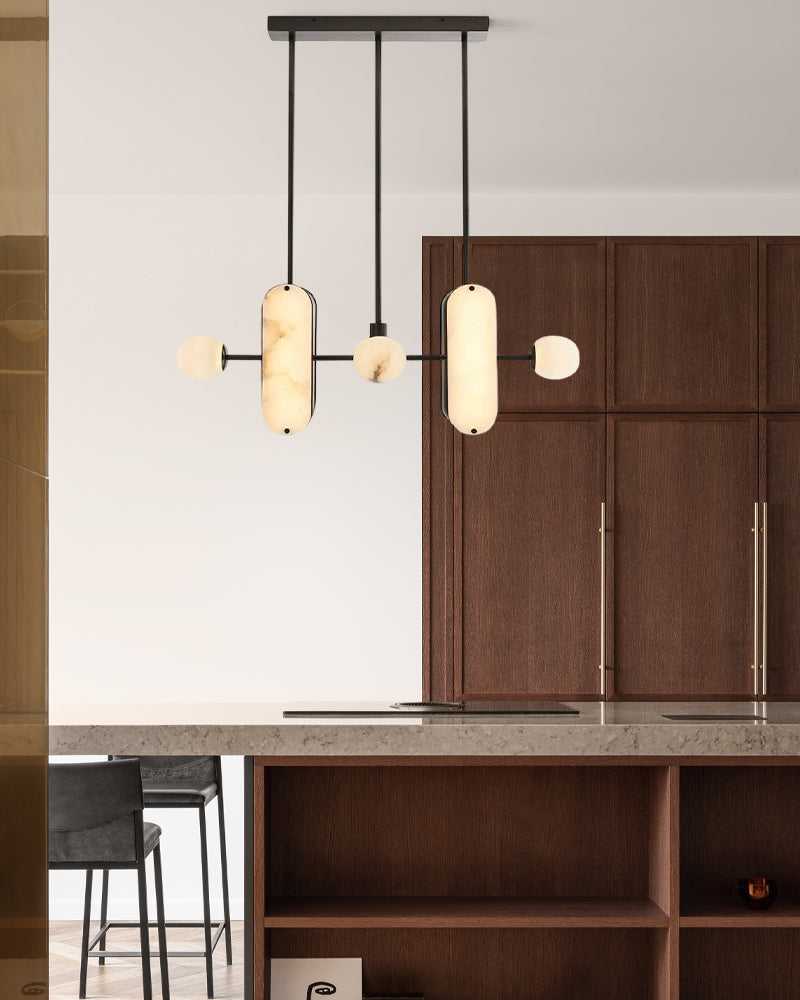 8-Light LED Linear Pendant Lighting in White Alabaster