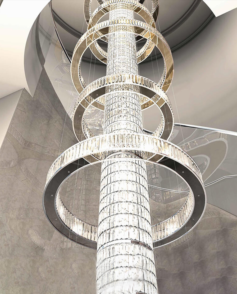 Bespoke Big Modern Crystal Chandelier for High Ceilings 47"W 217"H-大吊灯-Jecanoli